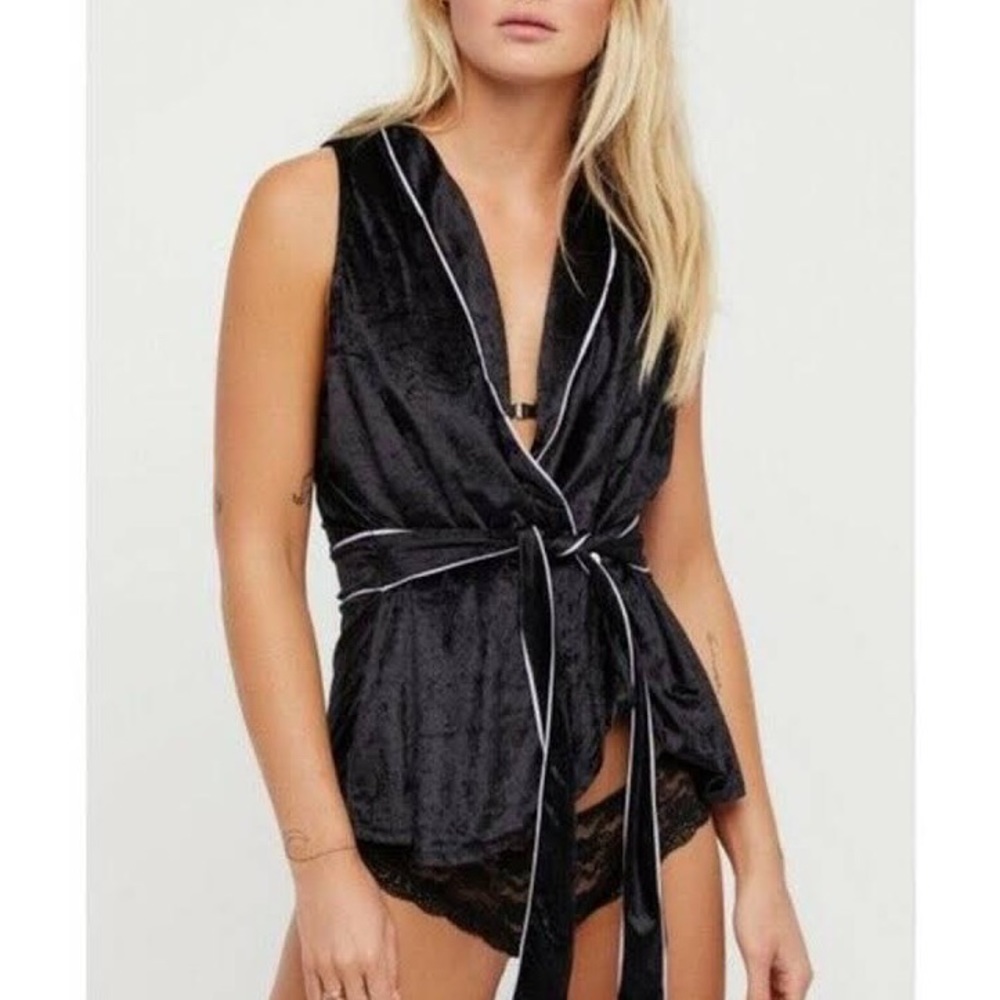 NWT Free People Late Night Velvet Wrap Top in Black and Purple Size XS